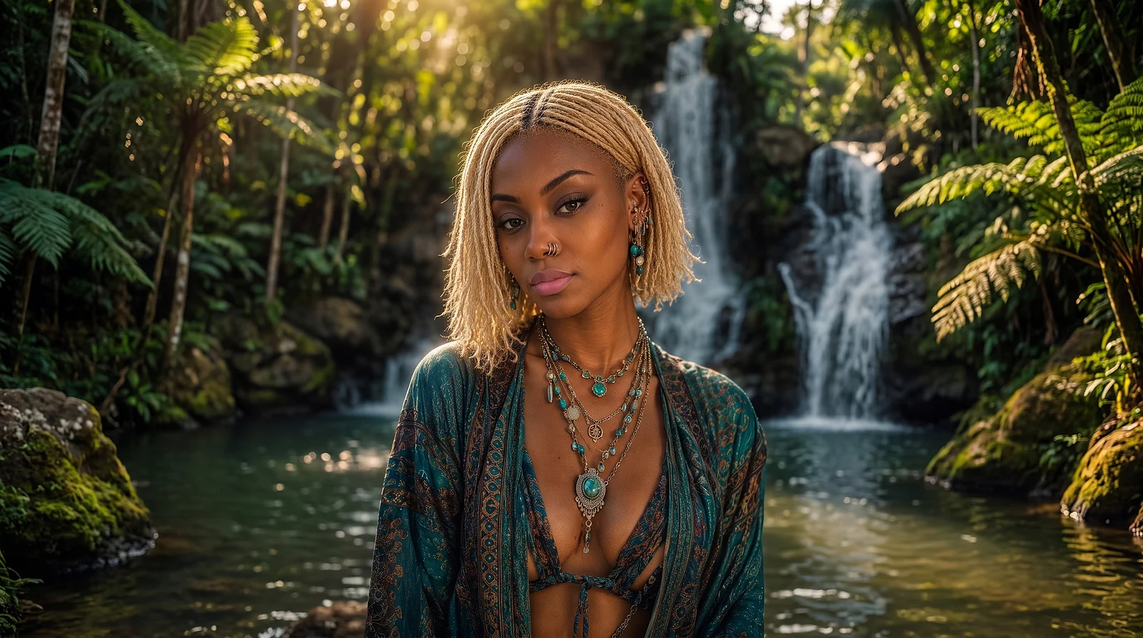 eMmiyo — Los Angeles Alternative R&B and Modern Soul artist at a jungle waterfall